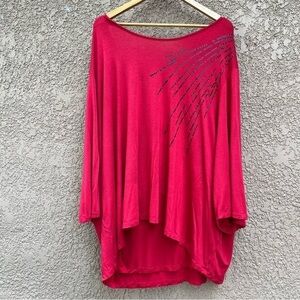 Women Plus size 4x LIZ & ME Red Black Sequins Bling Embellished Tunic Blouse Top